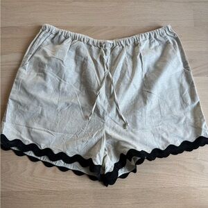 Blue rain Francesca’s‎ Cotton Linen Shorts rickrack squiggle detail Large NEW